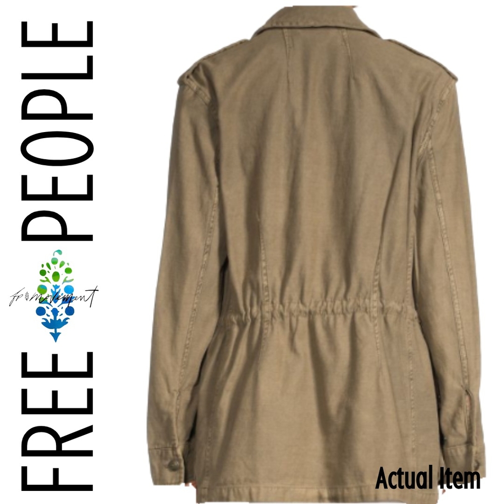 Free People Sage Green Beige Field Utility Cargo Jacket - Picture 2 of 3